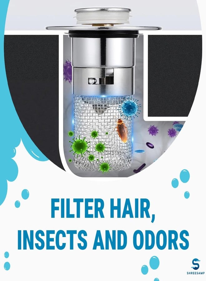 SHREESAMP Bathroom Sink Drain Strainer, Pop-Up Sink Drain Filter with Removable Stainless Steel Basket, Hair Catcher & Universal Kitchen Basin Sink Stopper with Silicone Ring (9 x 6 x 6 CM) - Image 5